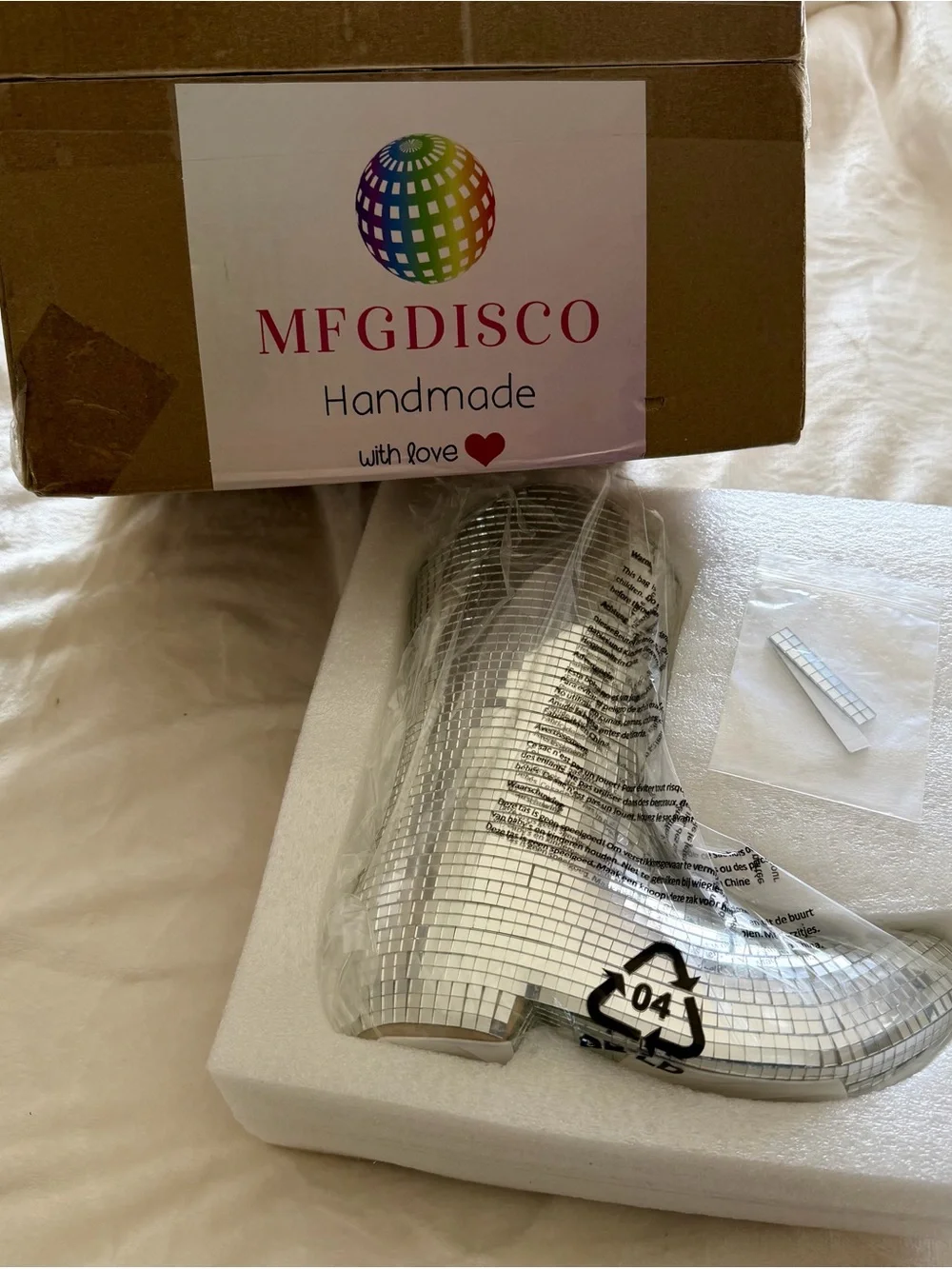 Mirrored Silver Mosaic Boot Vase - Decorative Party Planter